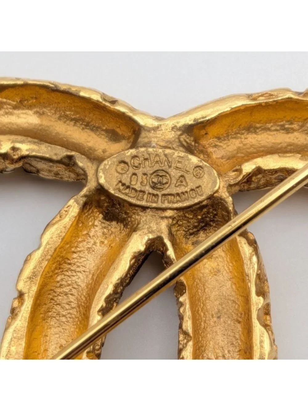 Chanel Brooch CC Logo Lava Gold Fringe Vintage